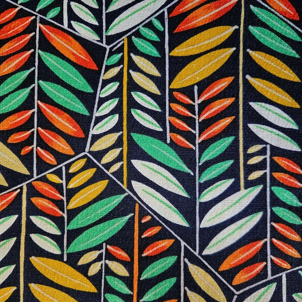 Japanese Kimono Scarf S2787 - Black and Green Leaf Pattern Wool - Picture 4 of 4